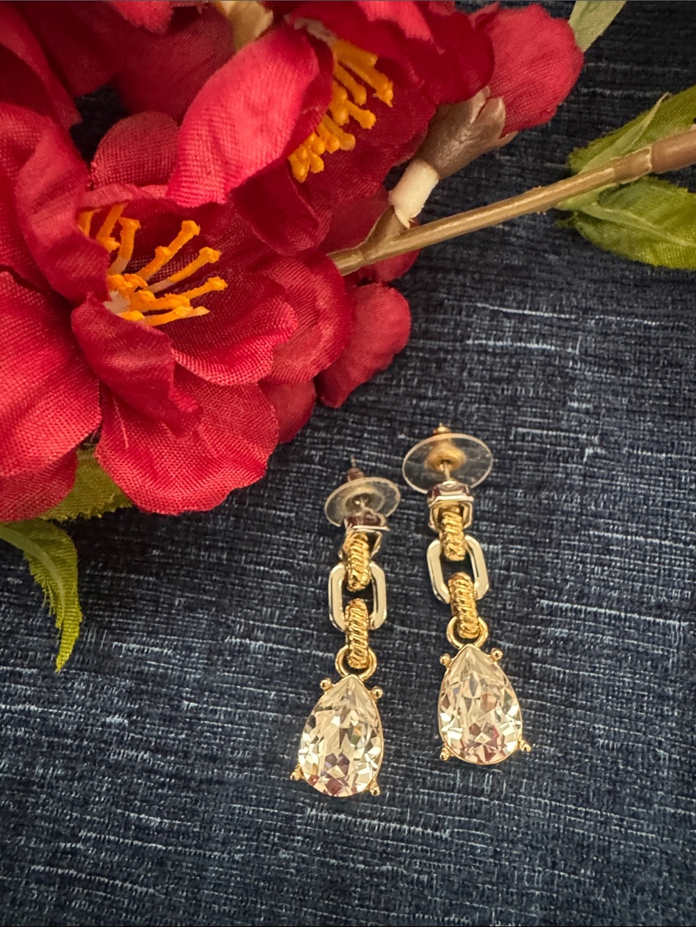 Gold Tone Teardrop Dangle Earrings - Women Statement/Fashion Jewelry